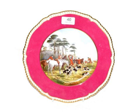 A Copeland Spode cabinet plate, decorated in print and enamel with a hunting scene after J. F. Herring, titled 'the Death', w