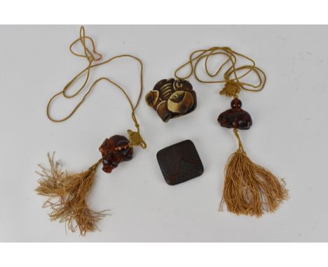 Japanese Meiji period,Chinese and later collectables to include a wood netsuke of square shape, carved with patterns 3.8cm sq