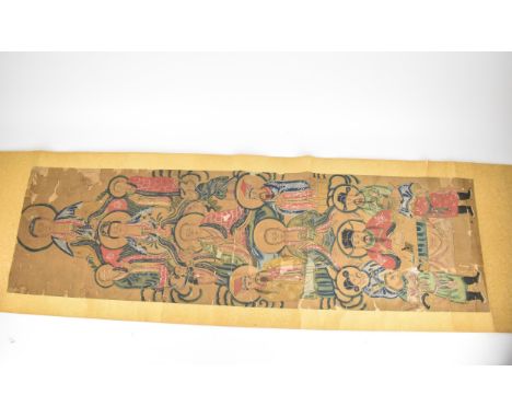 A Chinese Qing Dynasty ancestral portraits, 18th/19th century, mounted as a scroll of men and women, watercolour, image size 