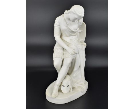 A Victorian Minton parian model of 'Clorinda', from the poem 'Jerusalem Delivered' by Torquato Tasso, modelled here exhausted