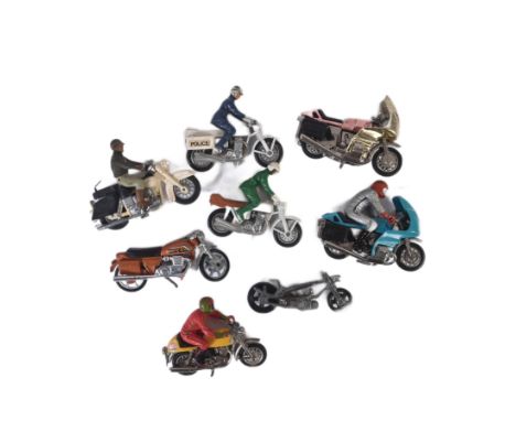 A collection of assorted vintage Britain's and Lesney made diecast and plastic model motorcycle / motorbikes. Examples to inc