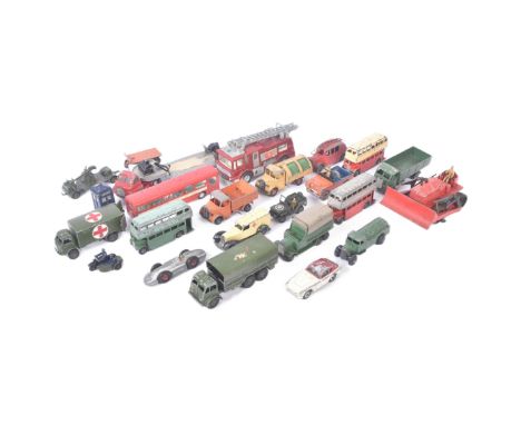 A large collection of assorted vintage Dinky Toys diecast model cars and other vehicles to include; 23a Racing Car, 23e Speed