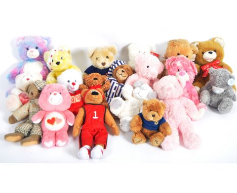 Teddy Bears - a collection of x 16 assorted teddy bears / plush toys to include: Build a Bear, Jade, Aurora, Keel, and others