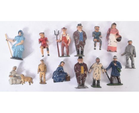 A collection of vintage Britain's lead toy farm yard figurines to include; farmers / farm hands, milk maids, farmers wife wit