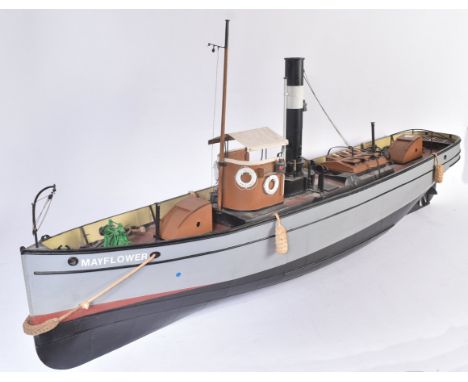 Live Steam - Cheddar Models - a large scale live steam model boat ' Mayflower '. Fibreglass hull, with wooden deck detailing.