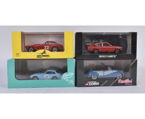 A collection of x4 assorted 1/43 scale precision boxed diecast model cars comprising; Minichamps Opel Kadett ' C ' Coupe, Art