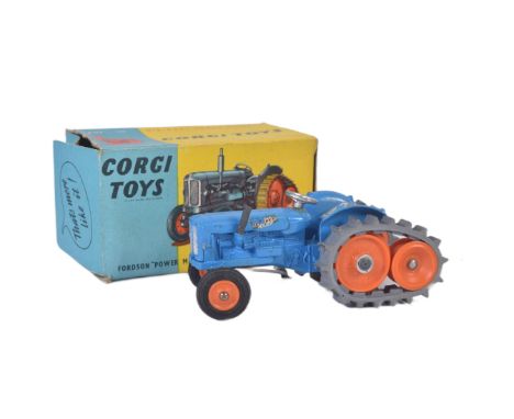 An original vintage Dinky Toys boxed diecast model No. 54 Fordson Power Major with Roadless Hal Tracks. Blue body with orange