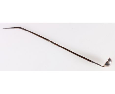 Toddy ladle with small circular bowl and slender handle with silver tip by Fraser Ferguson and McBean, Inverness c1890