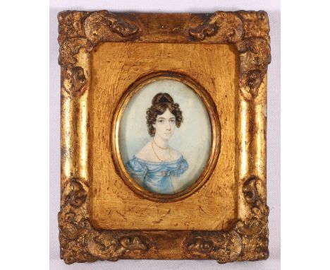 Portrait miniature of a young lady on ivory, label verso, painted by A. Stewart '17 Princes Street, St Georges East, London 1