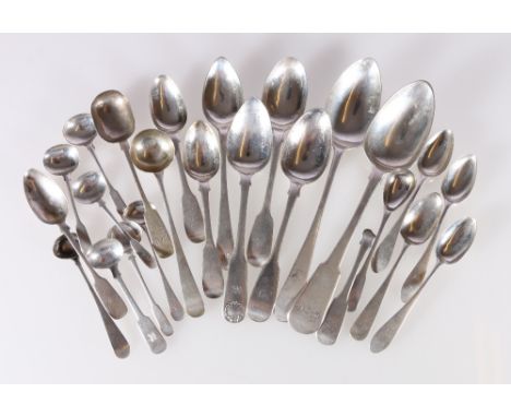 Tablespoon 1797 another, c1815, a ladle, four spoons and seventeen tea and other small spoons mostly Edinburgh, 15oz (24)
