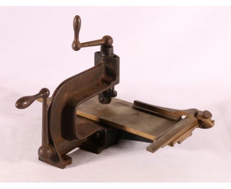 Early table top tile cutter with guide on ratchet and pinion, initialled WP and numbered 139. 