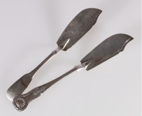 Butter knife of Kings style pattern plain single struck by George Sangster, Aberdeen and another by R and R Keay, Perth with 