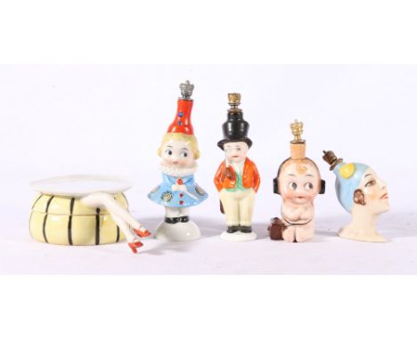 Goebel scent bottle in the form of a child with headphones, 8cm tall, another of a child with ruff, 10cm tall, two others sim