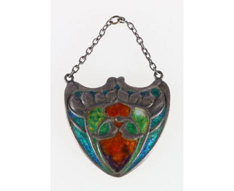 Art nouveau silver and enamelled label of shield shape, Birmingham 1904 maker William Hair Haseler.    CONDITION REPORT:  The