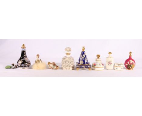 Worcester scent bottle with all over flowerhead decoration, 11cm tall, Spode scent bottle with Maltese cross finial, Royal Ac