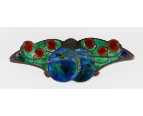 Art Nouveau silver and enamelled brooch makers marks WHH for William Hair Haseler, 5cm wide CONDITION REPORT: The back pin is