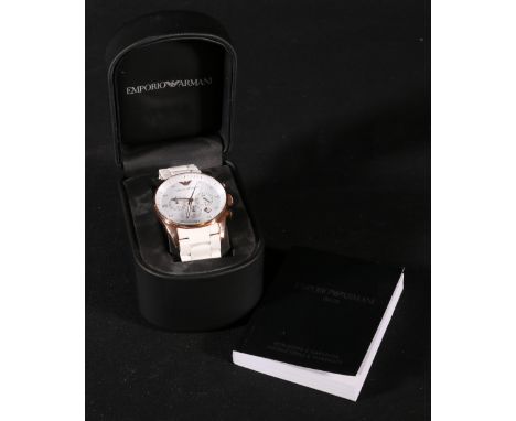 Emporio Armani sports watch, pink rolled gold, with box.
