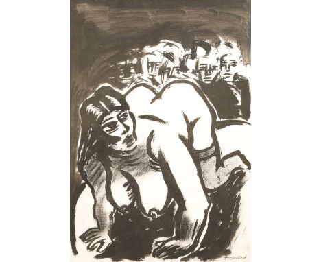 Peter Howson OBE (Scottish Born 1958) ARR Framed ink on paper, signed 'The Stripper' 40cm X 29cm