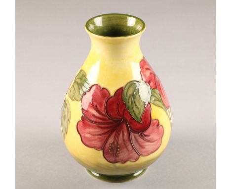 Moorcroft pottery vase, yellow ground, decorated with hibiscus pattern height 21cm Condition reportSome light crazing to glaz