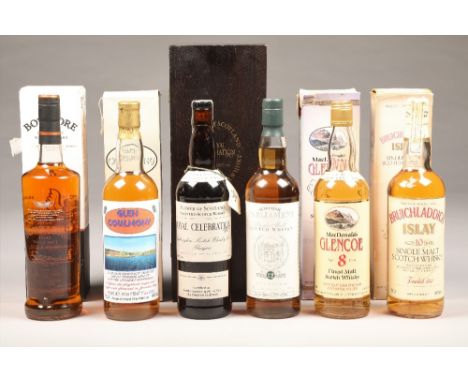 Six assorted bottles of single malt scotch whiskyGlen Coulmony 10 year old, single malt 70cl 40% vol boxedBruichladdich Islay