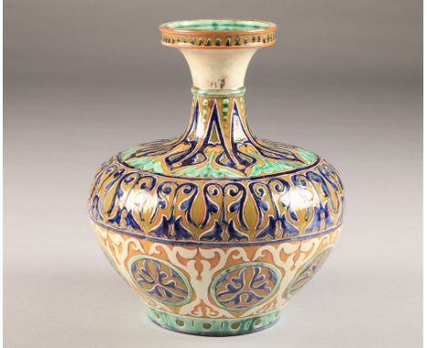 Della Robbia pottery, Birkenhead, squat baluster vase, designed by Hannah Jones incised marks and painted marks to base, heig