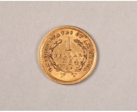 Gold American one dollar coin dated 1854