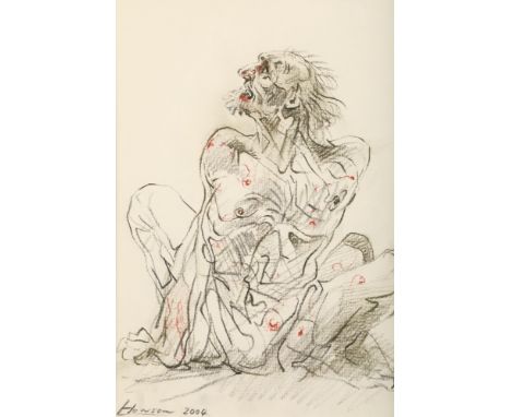 Peter Howson OBE (Scottish Born 1958) ARR Framed heavy pencil, signed and dated 2004 'Hermit' 29cm X 19cm