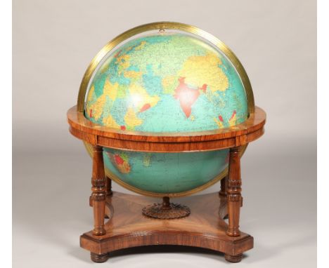 Georama limited terrestrial globe scale 1:17,000,000 mounted on a rosewood stand raised on bun feet globe diameter 76cm, over