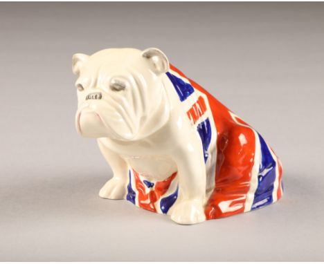 Royal Doulton bone china figure of seated bulldog draped with a Union Jack, height 10cm Condition reportExcellent condition t