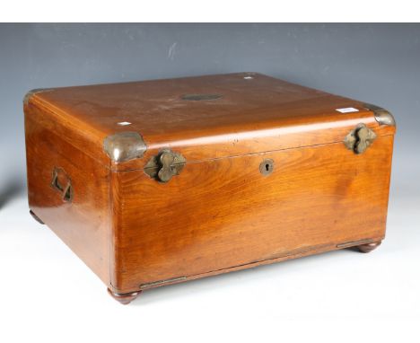 A late Victorian walnut canteen box with silver plated mounts and engraved presentation plaque, dated 1883, the hinged lid an