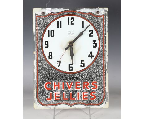 A mid-20th century 'Chivers Jellies' silvered plate glass advertising wall timepiece by Sectric Mains Time Co, height 35.5cm,