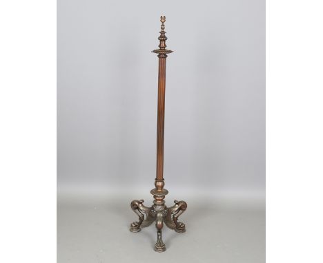A 20th century coppered brass lampstandard of Neoclassical design, raised on claw feet, height 143cm.Buyer’s Premium 29.4% (i