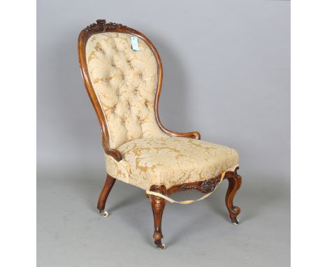 A mid-Victorian walnut framed lady's salon chair, height 91cm, width 55cm.Buyer’s Premium 29.4% (including VAT @ 20%) of the 