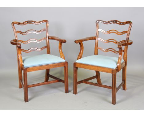 A set of ten modern George III style hardwood pierced ladder back dining chairs, probably by William Tillman, comprising two 