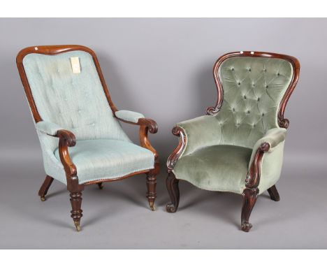 An early Victorian mahogany showframe armchair, height 100cm, width 64cm, together with a Victorian showframe armchair, heigh