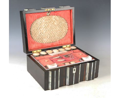 A mid-Victorian coromandel and mother-of-pearl inlaid work box, bearing maker's label detailed 'T. Forgie... Glasgow', the in