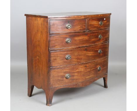 A Regency mahogany bowfront chest of drawers, on splayed legs, height 105cm, width 107cm, depth 55.5cm.Buyer’s Premium 29.4% 