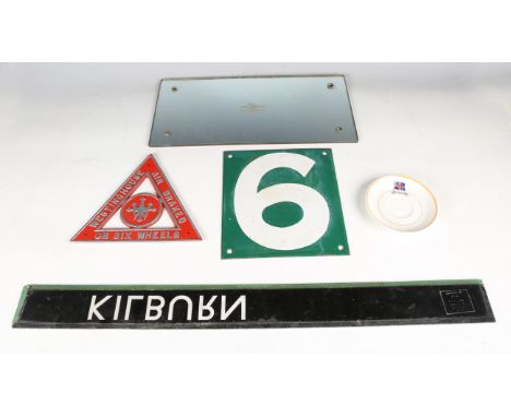 A Southern Railway enamel numbered plate, 23cm x 20cm, a cast metal 'Westinghouse' sign, a plastic 'Kilburn' sign and a Netwo