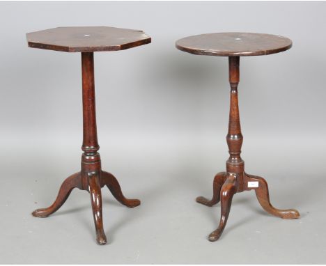 An 18th century provincial oak wine table, height 67cm, diameter 41cm, together with a George III mahogany wine table, height