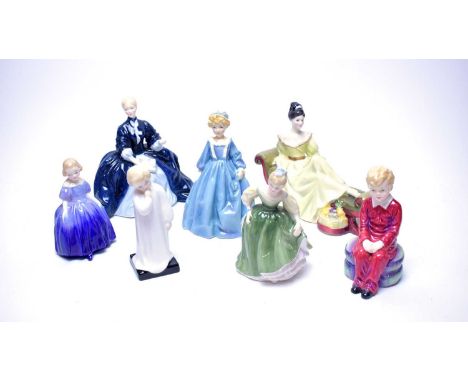 A collection of Royal Doulton ceramic figures, including: ‘Fair Maiden’, HN2211; ‘At Ease’, HN2473; ‘Laurianne’, HN2719; and 