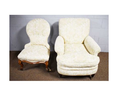 Attributed to William Birch: a Victorian armchair, in later floral cotton upholstery, the back leg stamped '4285WB', with bra