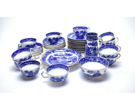 A Royal Worcester blue and white tea service, various marks to underside, some with Royal China Works mark, comprising twelve