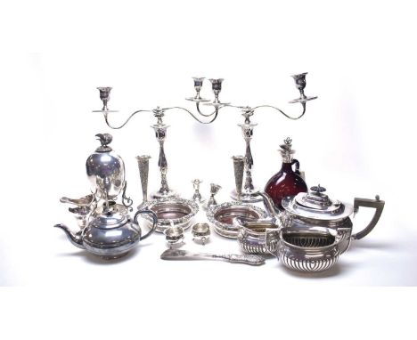 A selection of silver-plated wares, including: silver plated egg coddler, with bird motif finial to lid, raised on three scro