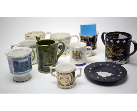 A Wedgwood American Bicentennial black and white Jasperware twin-handled loving cup or mug, designed by Richard Guyatt, limit