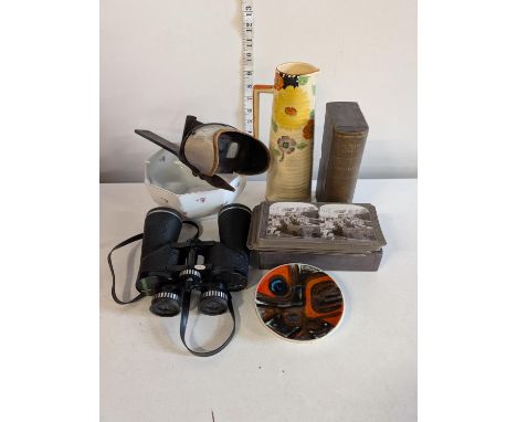 A job lot including an antique stereoscope with scenes of Vesuvius, Pompeii and Herculaneum (stereoscope missing slide holder
