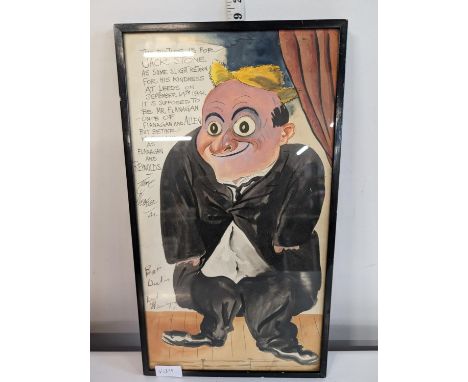 A hand painted caricature of Bud Flannigan by well know professional cartoonist and caricaturist Tom Webster, also signed by 