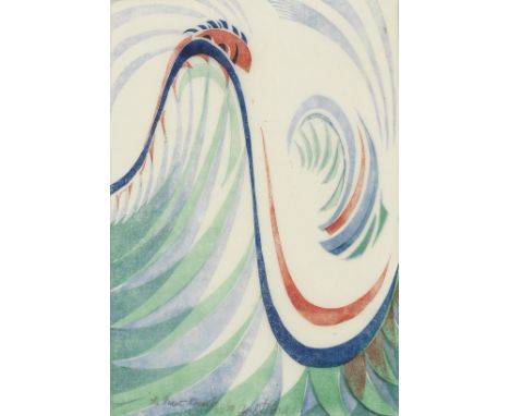 Cyril Edward Power (British, 1872-1951)The Giant Racer (Coppel  CEP 15) Linocut printed in viridian, light cobalt blue, spect