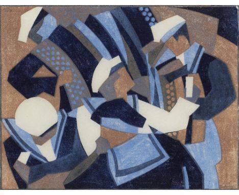 Lill Tschudi (Swiss, 1911-2004)Sailors' Holiday (Coppel  LT 24) Linocut printed in dark blue, light brown and light blue, 193