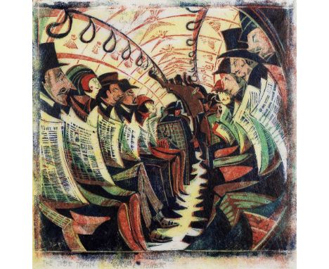 Cyril Edward Power (British, 1872-1951)The Tube Train (Coppel  CEP 41) Linocut printed in yellow, red, light cobalt blue and 
