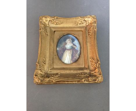 A 19th century miniature portrait in gilt frame, signed Evelin. 